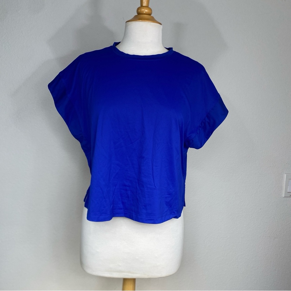 Adidas Yoga Women Cobalt Blue Boxy Top Size Medium Activewear Athleisure Pilates